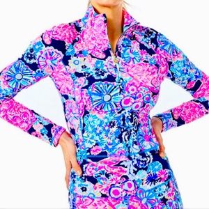 Lilly Pulitzer Luxletic Justine Half-Zip Cropped Sunguard Top High Tide Navy